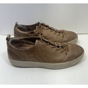 ECCO Men's Soft 7 Shoes Size US 10 EU 44 Brown Leather Low Top Lace Up Sneakers